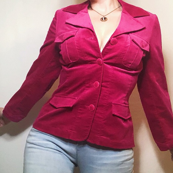 Tribal Jackets & Blazers - Tribal hot pink velvet button front blazer